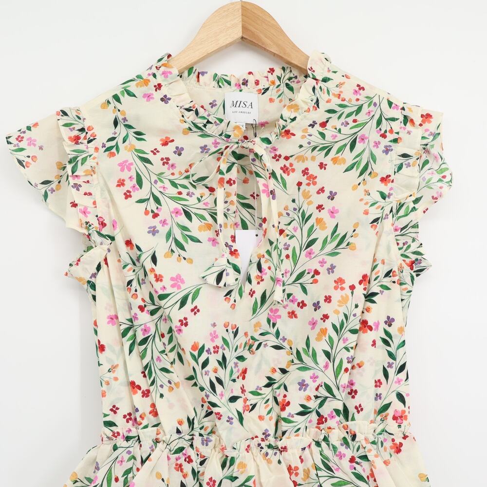 MISA Los Angeles Iliana Spring Ditsy Ruffled Mini Cotton Dress Sz XS NEW - Picture 3 of 8